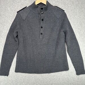 Banana Republic Mens Gray Ribbed Mock Neck Button Quarter Zip Wool Sweater Small